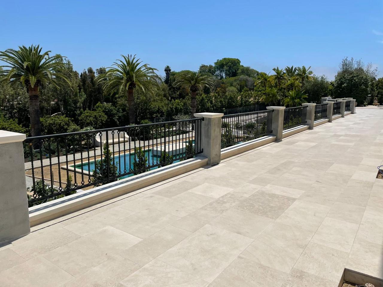 French limestone terrace in a finished residential setting