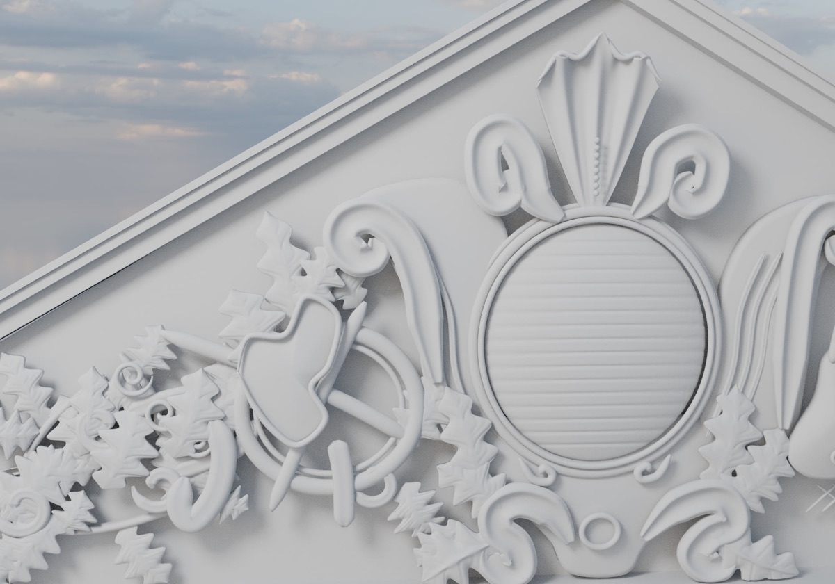 Entrance pediment · clay geometry detail